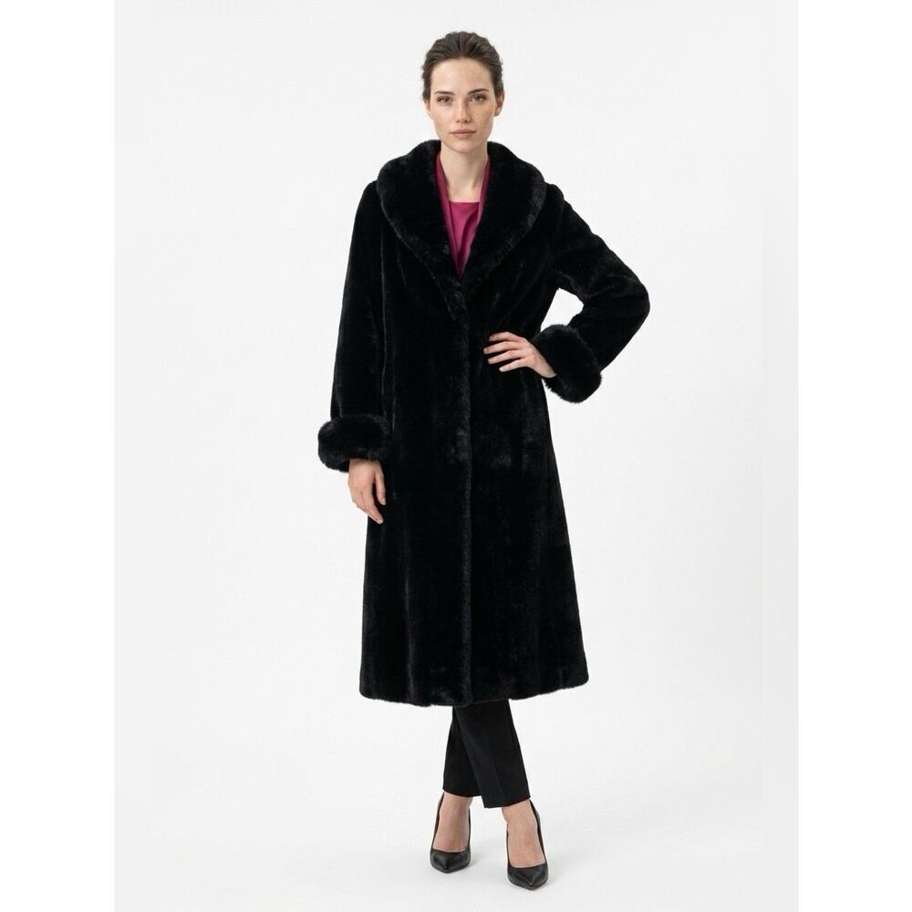 BLACK FULL LENGTH MINK FAUX FUR COAT SIZE MEDIUM NWT